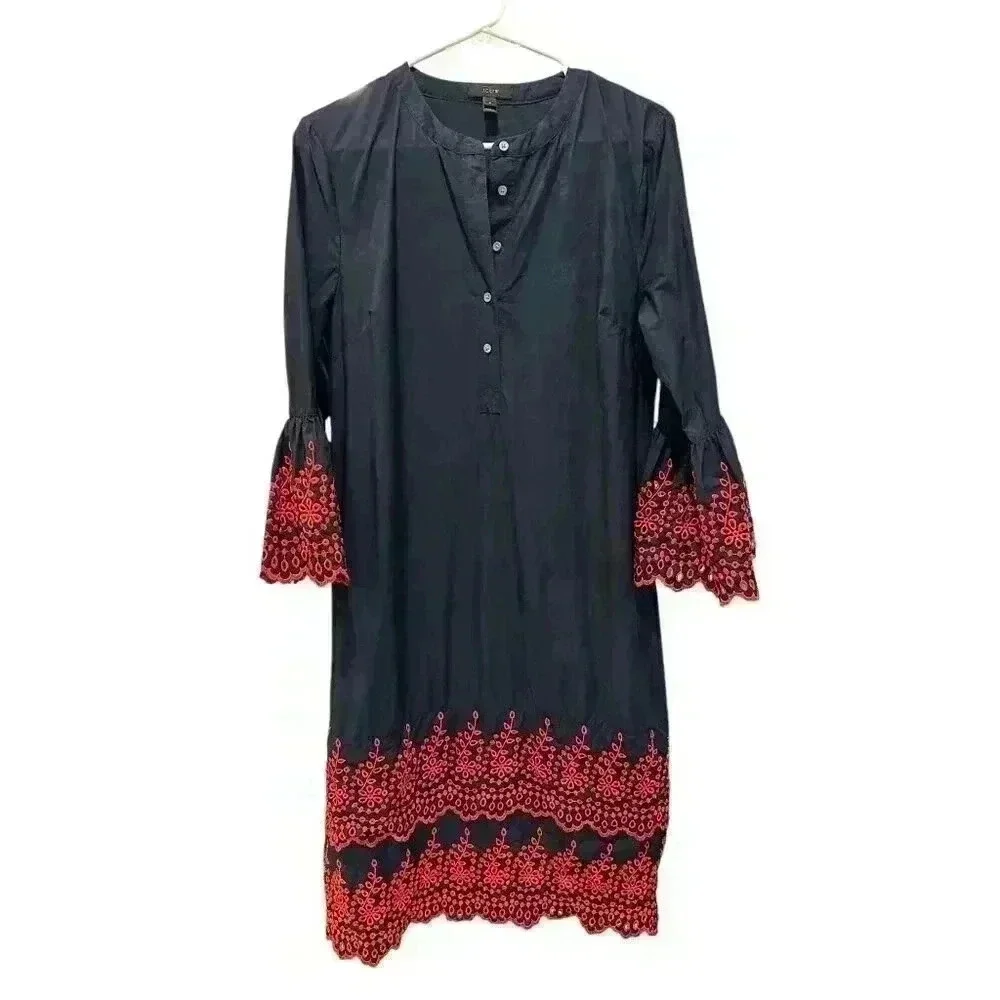 J. Crew Navy with Red Eyelet Embroidery Shift Dress Cotton Summer Size S, NWT.